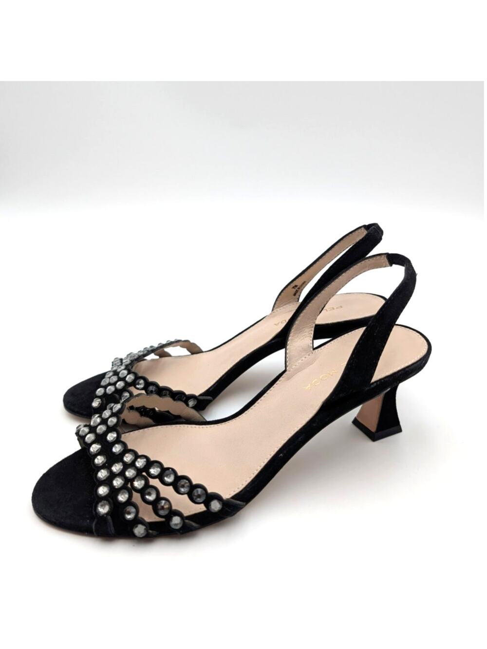 Pelle Moda Felice Low Heel Sandals Open Toe Women's Black Size US7M EU37.5